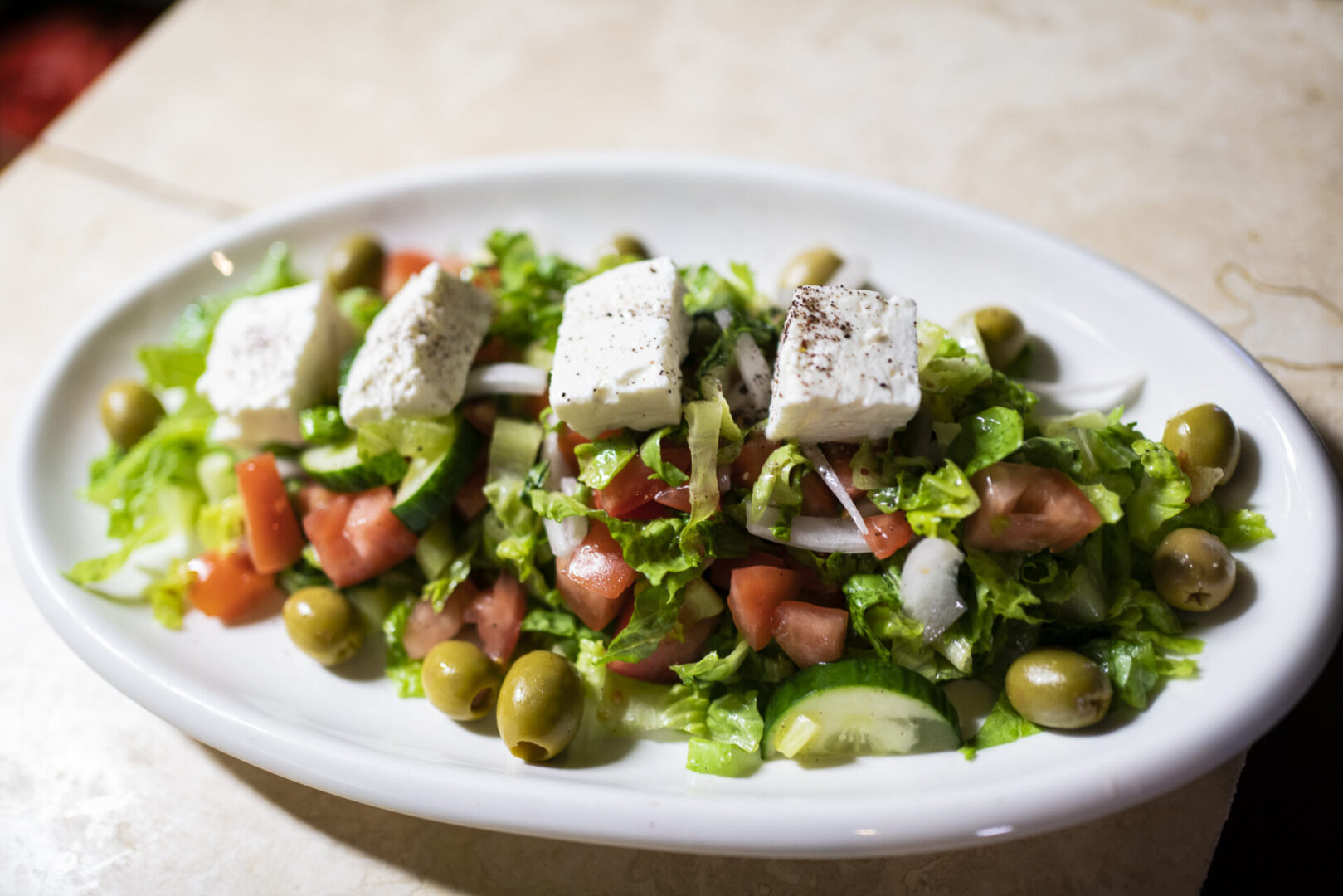 A Mediterranean salad with cheese